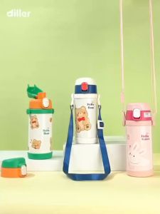 [ส่งจากไทย] Diller Thermo Flask 350 ml (MLH8795 / MLH9091) กระติกเก็บความร้อนและเย็น ฝากดแบบมีหลอด ฟรีฝากดแบบยกดื่มพร้อมสายสะพาย สแตนเลส2ชั้น พร้อมฉนวนสูญญากาศเก็บเย็น 24 ชม.