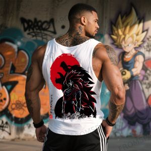 Bandai | Dragon Ball Anime Goku Peripheral Print Tank Top American Gym Mens Casual Loose Sports Summer Fashion Pure Cotton Vest ins