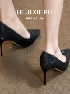 ทันสมัย รองเท้าส้นสูงคริสตัลสบาย สีดำ รองเท้าเดี่ยวสําหรับผู้หญิง ระบายอากาศได้ดี ทุกคู่ เรียบหรู รองเท้าสตรีส้นบาง