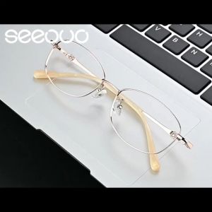 Seeouo Kacamata Frame Plano Lens Fashion Glasses Wanita Kekinian Model Kotak Full Metal Kokoh Bisa Minus Photocromic 34443