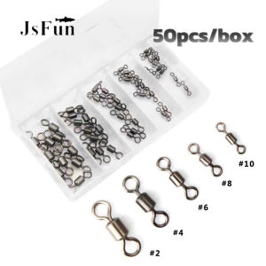 50pcs/box 2-10# Fishing Swivel Brass Solid Connector Ball Bearing Snap Fishing Rolling Fishhook Lure Solid Ring Tackle