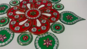 Traditional Handcrafted Acrylic Rangoli | Reusable Decorative Rangoli with Studded Stones | Elegant Festive & Diwali Home Decor (Pack of 1 pc)