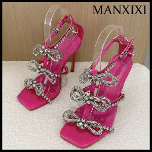 MANXIXI Fashion Women High Heels 3.93 Inches Beautiful Shiny Bow Pearl Sandals (Size 35-40)