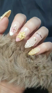 Lizzy Nail AL019 – Nailbox Móng Úp Biển Mùa Hè Vỏ Sò Mix Hoa Set 10 Móng Giả Mermaid Press On Nails Almond / Medium Stiletto