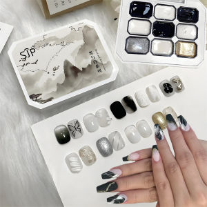 1 PC สีดําและสีขาวเล็บกาว Pat กาวยิปซั่มกาว Y2K สีทึบเงา luster ยาวนาน DIY Home Salon ﻿