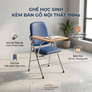 Ghế học sinh kèm bàn gỗ nội thất 1984s - Đệm ngồi êm ái chân sắt chắc chắn chịu lực 120kg - Kích thước gấp gọn: 45x48x88 cm kích thước sử dụng: 45x45x90 cm