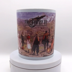 FF7 mug (final fantasy 7 remake rebirth) gamer hot cold drinks water soda coffee juice (with cloud tifa aerith barrett cid red xiii caith sith and vincent)