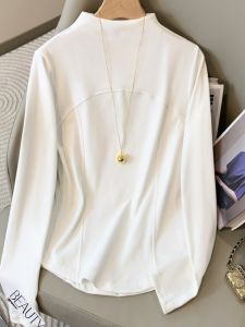 Ôm Vừa Vặn Áo Sơ Mi Đế Dài Tay Nửa Cao Cổ Áo Mùa Thu Mùa Đông Cỡ Lớn Phong Cách Mới Mặc Bên Trong Áo Thun Nhung Đức <6> Cinched