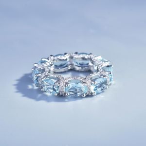 Fashionable European Style Blue Gemstone Ring with Lace Edging Princess Starry Sky Design for Women