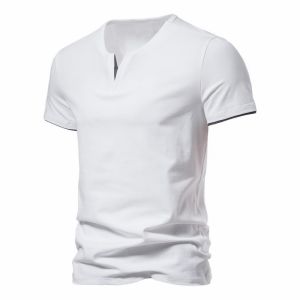 Summer 2024 Mens Trendy V-Neck T-Shirt Casual Short Sleeve Solid Color Loose Fit Sport Scene Slimming Style Pure Color Top