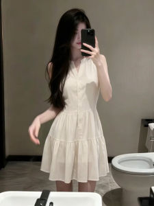 Ge·an·fei | Đầm Ngắn Dạng A Không Tay Màu Trắng Phong Cách Pháp Elegante