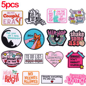 5PCS Wholesale Cartoon Patch Pink Letter Embroidered Patches DIY Iron On Patches For Clothing Jackets Hats Embroidered Badges