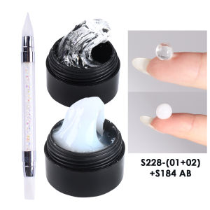 2pcs Crystal Soft Solid Extension Nail Gel With Flower Sculpting Pen Milky Clear Acrylic Carving Jelly Model Gel Manicure Decor