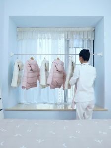 Adjustable Stainless Steel Clothes Drying Rack No-Drill rak baju Telescopic Pole Curtain Rod for Balcony Bathroom 伸縮杆