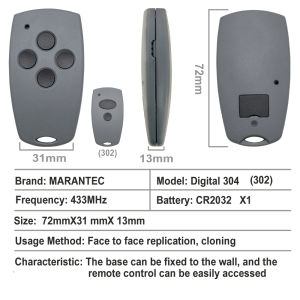 Marantec 433.92MHz Digital 302 / 304 / 313 / 323 / 321 / 211 / 212 / 222 /221 224 433 Garage Remote Control 433MHz Fixed Code