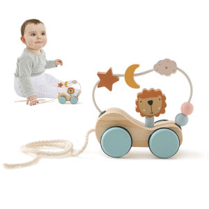 Montessori Wooden Baby Trailer Toys Multi-Function Colorful Cartoon Building Blocks Dragging Car Parent Child Game Toy Baby Gift
