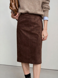 AMII | Retro Melard Winter Commuter High Waist Slimming Suede A-Line Skirt
