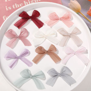 โบว์ผีเสื้อผ้าตาข่ายสไตล์เจ้าหญิง DIY ทำมือ วัสดุสำหรับตกแต่งผม ขนาด 60*40 มม. ลายดอกไม้หวานๆ ใหม่