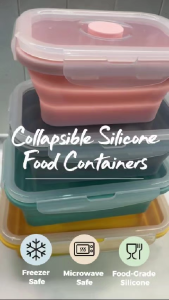 [Sg Seller Stock] Collapsible Silicone Food-Grade Containers Rectangular Lunch Box with Lid Microwave Safe Freezer Safe