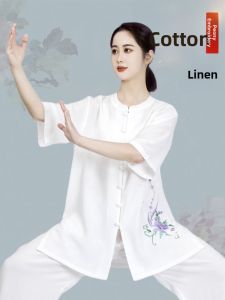 New Cotton Linen Tai Chi Practice Uniform Short Sleeve Womens Clothing Thin Tai Chi Suit Cotton Silk Summer Linen Style