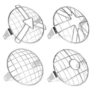 6.5" Motorcycle Headlight Mesh Grill Guard Front Lamp Mesh Grille Cover Protector Chrome for Cafe Racer Cruiser