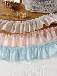 French Pearl Satin Lace Trim Handmade DIY Material with Pleated Sleeve Edge Clothing Decoration Skirt Hem DIY Accessories