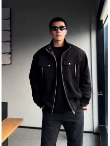 Mens Winter Thickened Cotton Jacket Stand Collar Canvas Workwear Fleece Lined Snake Year Limited Edition Outerwear