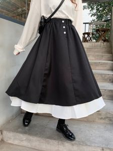 High Waist Black A-Line Mini Skirt Womens Double Layered Spring Autumn Vintage Style Slimming College Fashion Umbrella Skirt