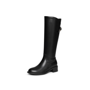 Reemoor | Winter New Knight Style Belt Buckle Heeled Boot With Rear Zipper