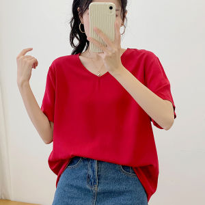 เสื้อแฟชั่นผ้าฝ้ายเทียมแบบใหม่สำหรับฤดูร้อนเสื้อป๊อปปลิ้นสำหรับผู้หญิงเสื้อยืดแขนสั้นทรงหลวมใส่ด้านนอกสำหรับฤดูร้อนแบบผู้หญิง