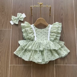 BD247 Body váy chấm bi xanh RIOKIDS quần áo bé gái sơ sinh đầy tháng thôi nôi