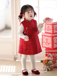 Spring Summer Girls Cheongsam Dress Red Chinese Style Birthday Clothes Baby Girl Ceremony Dress Childrens Wear Daily Outfit