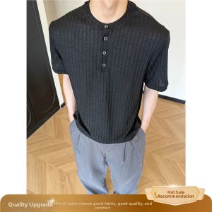 Summer Relaxed Style Breathable Henley Collar Polo Shirt