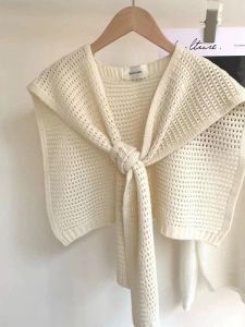 Fashionable Knitted Mesh Shoulder Shawl Korean Style Spring Autumn Hollow out Casual Versatile Triangle Scarf for Women