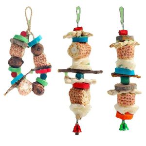Natural Corn Cob Loofah Logs Bark Fruit Wood Combination Birdcage Hanging Decoration Bird Parrot Chewing Toy Pet Supplies