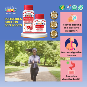 21st Century Probiotics 8 Billion CFUs 100 vegecapsules (Contains Dairy) - Improve Intestinal Microflora, Aid Digestion & Relieve Stomach Problems