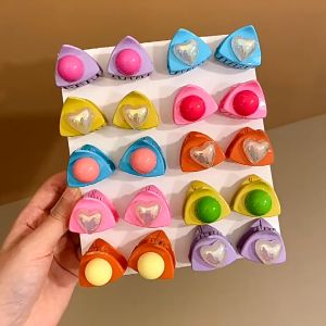 Children Cat Ears Small Grab Clips for Little Girls Cartoon  HairClip Headdress Princess Jelly Bean Hair Accessories