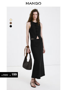 Mango | Fashionable Summer Linen Sleeveless Mandarin Collar Blazer Vest