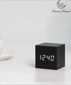 Wooden Cube Alarm Clock Mini Cube LED Digital Clock Time Date Temperature Great For Home Office Travel