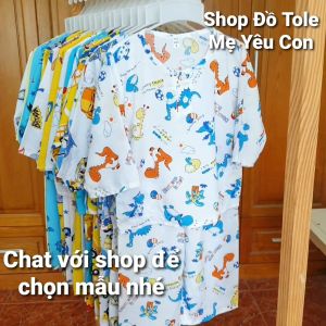 Bộ ngủ dài tay bé trai Size 5 (14-15kg). Vải tole/lanh 2 da loại 1 mát rượi. Có 2 nút cài trước cổ