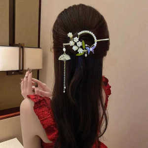 Han Chinese Clothes Match Hair Accessories Minimalist Elegant Lily Butterfly Hairpin Classical Ring Stylish Hairpin Updo Hair Accessories
