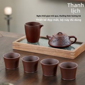CHANGTAO | Bộ Ấm Chén Đất Sét Tím Handcrafted Plum Blossom Engraved 210cc