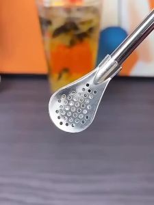 2In1 18*2cm Teaspoon Straw Stainless Steel Reusable Straw Cocktail Stirring Spoon Stick Milk Coffee Stirring Tool Straw Spoon[J]