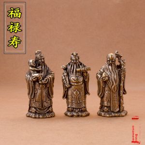 Retro Bronze Fulu Shou Three Immortals God Tabletop Ornament Lucky Star Rank Star Longevity Bronze Sculpture Artifacts Home Decor