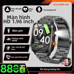 LIGE | Đồng Hồ Thông Minh Quân Đội Dành Cho Nam Màn Hình IPS 1.96 Inch Chống Nước 3ATM Thiết Bị Theo Dõi Thể Dục Đèn Pin LED Đồng Hồ Thể Thao Ngoài Trời Dành Cho Android & iOS