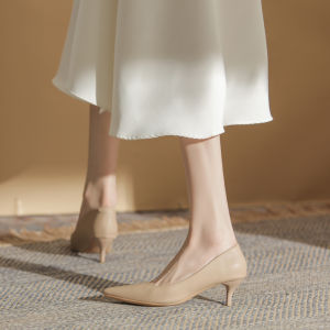 Comfortable Soft Leather Womens High Heels Barely There Footwear Professional Sharp Pointed Toe Slip-On Summer Fashion Shoes