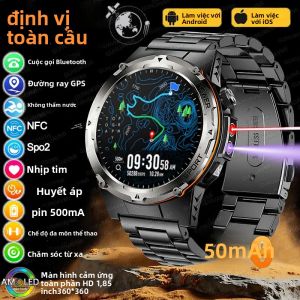 Đồng Hồ Thông Minh Quân Sự GPS 2026 Mới Dành Cho Nam 3ATM Chống Nước Ngoài Trời Theo Dõi Sức Khỏe Ngoài Trời Cuộc Gọi Bluetooth NFC UV + Theo Dõi Hồng Ngoại Đồng Hồ Thể Thao