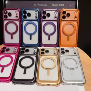 Plating for Magsafe Rotating Bracket Case for iPhone 18 17 Pro Max 16 15 14 Plus 18Pro Max Magnetic Bracket Lens Protector Cover