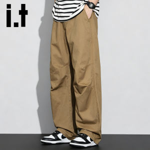 izzue | Mens Autumn Cotton Army Green Loose Straight Pants
