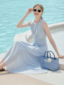 XIANGYING | Sleeveless Waist Shaping Blue Summer New Arrival Dress